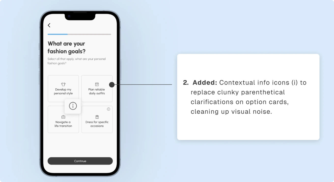 Fashion goals — contextual info icons
