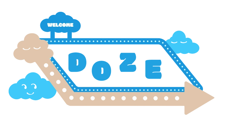 The Doze logo: a welcome sign flanked by clouds